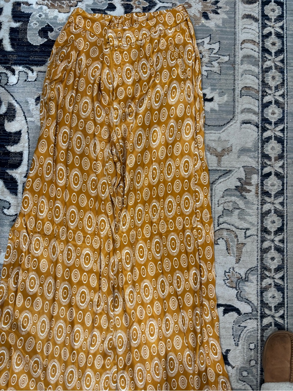 Women Mustard Yellow Printed Wide-Leg Bottoms